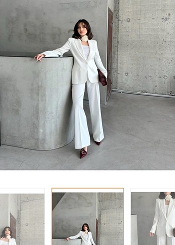 Düğmeli Beyaz Kadın Blazer Ceket takım - Görsel 2