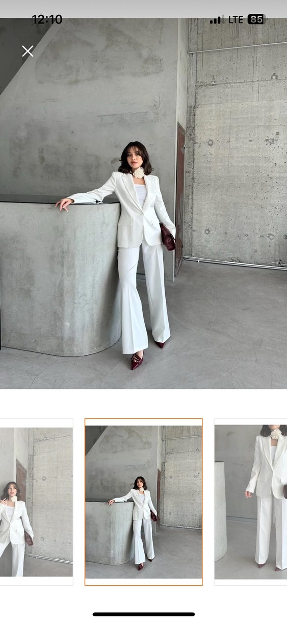 Düğmeli Beyaz Kadın Blazer Ceket takım - Görsel 2