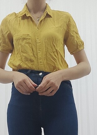 Bel Büzgülü Sarı Crop Gömlek