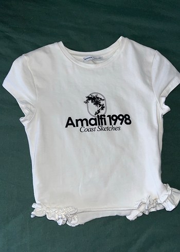 s Beden BEYAZ Beyaz Fırfırlı Pamuklu Tişört