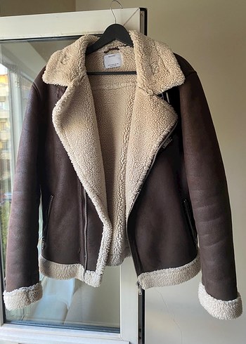 bershka erkek peluş detaylı suni deri ceket
