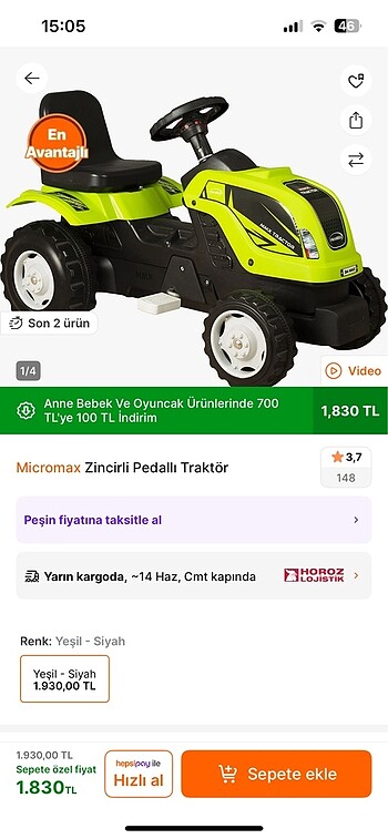 Beden Renk Pedallı traktör