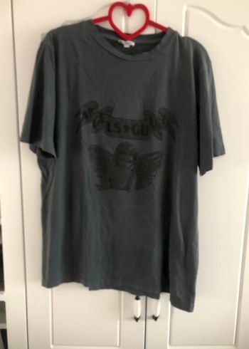 Gri Baskılı Kadın Tişört Loose Fit
