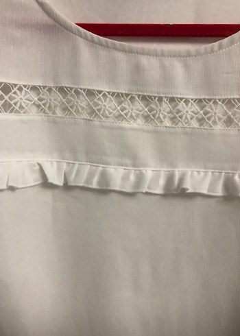 xl Beden beyaz Renk Bohem Beyaz Kısa Kollu Fırfırlı Bluz