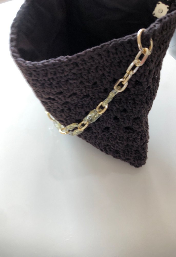 Kahve Örgü Kadın Çanta Zincir Detaylı - Görsel 4