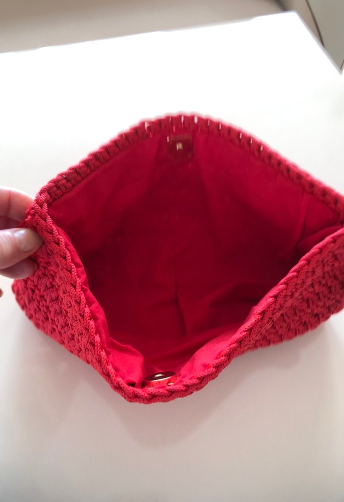 Kırmızı Örgü Bohem Kadın Portföy Çanta - Görsel 3