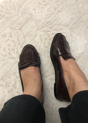 Bordo rugan Pileli Blok Topuklu Klasik Kadın Ayakkabı - Görsel 7