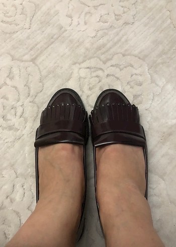 Bordo rugan Pileli Blok Topuklu Klasik Kadın Ayakkabı - Görsel 9