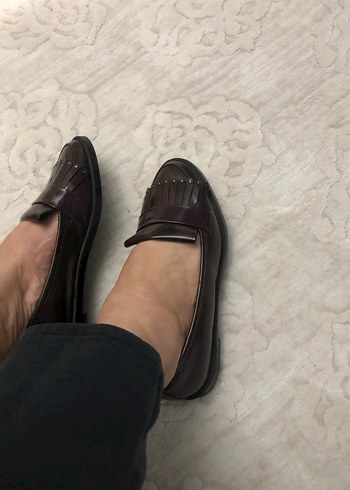 Bordo rugan Pileli Blok Topuklu Klasik Kadın Ayakkabı - Görsel 8