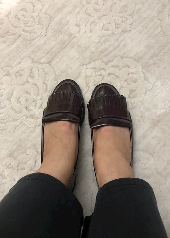 Bordo rugan Pileli Blok Topuklu Klasik Kadın Ayakkabı - Görsel 6