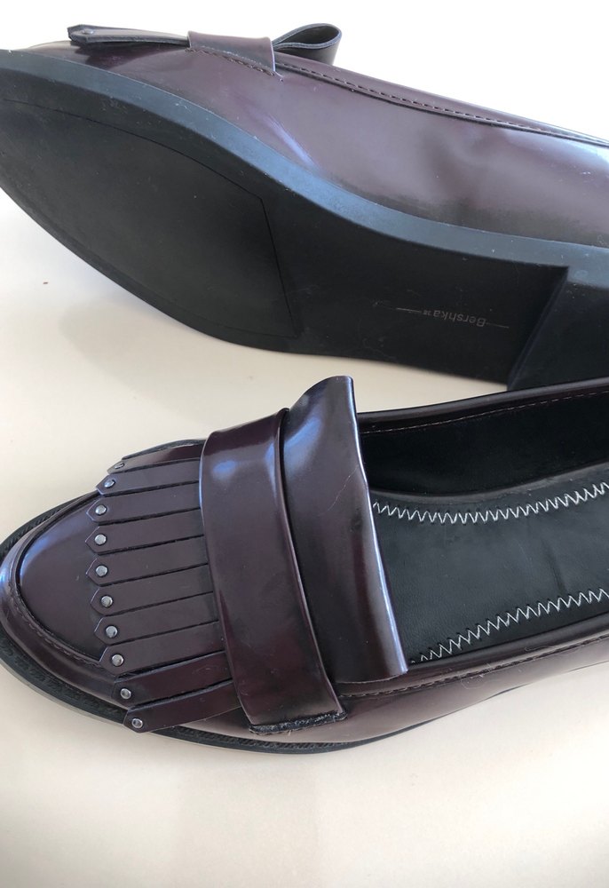 Bordo rugan Pileli Blok Topuklu Klasik Kadın Ayakkabı - Görsel 5