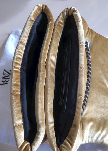 Zara Bej Zincir Detaylı kadife Çanta - Görsel 4