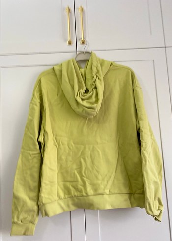 l Beden yeşil Renk Sarı Kapüşonlu Rahat Kesim Sweatshirt