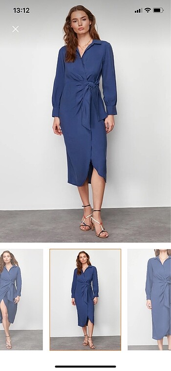 Trendyolmilla indigo kruvaze yaka elbise