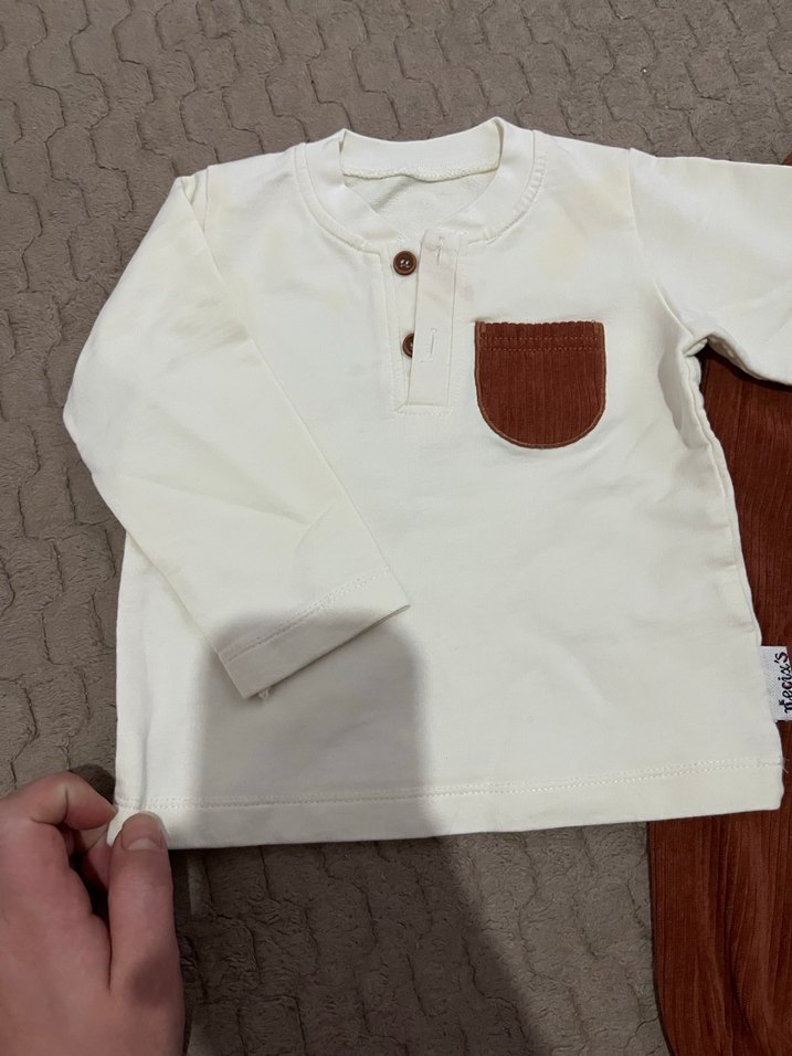 Erkek Bebek Kahverengi Pamuklu Uzun Kollu Takım - Görsel 2