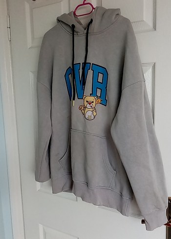 l Beden Gri Kapüşonlu Oversize Sweatshirt