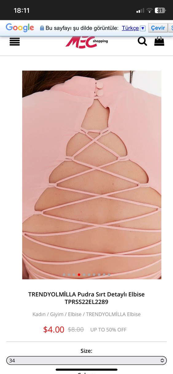 TRENDYOLMİLLA Pudra Sırt Detaylı Mini Elbise - Görsel 3