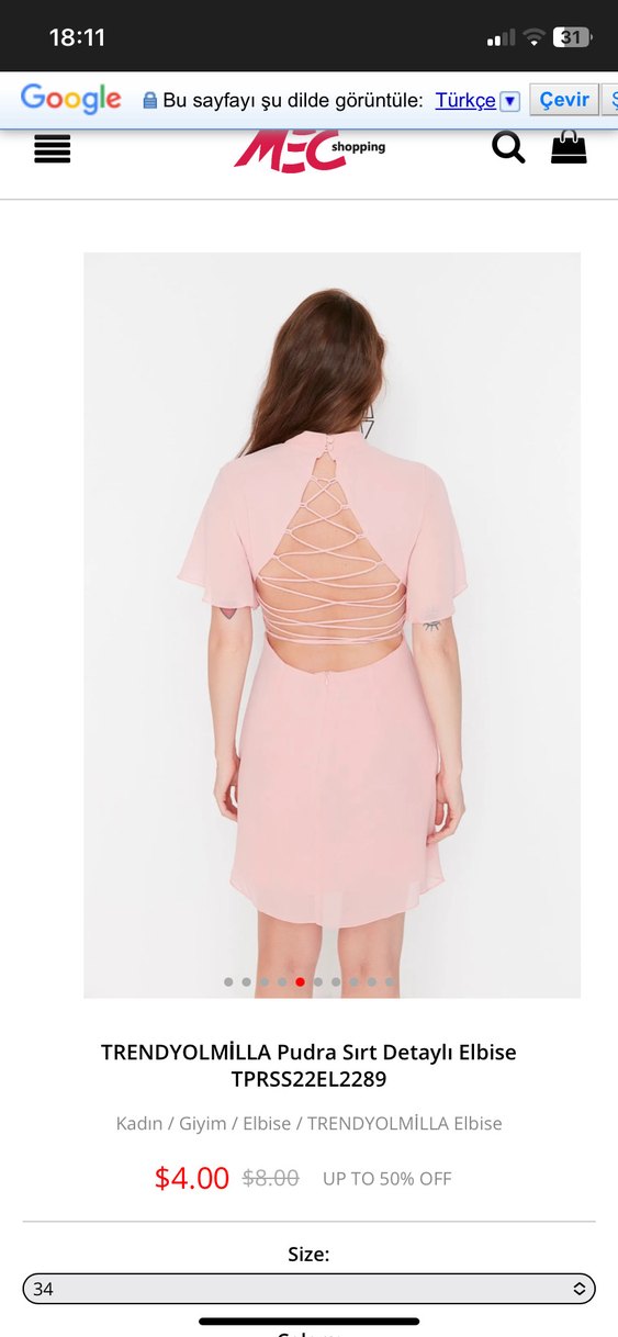 TRENDYOLMİLLA Pudra Sırt Detaylı Mini Elbise - Görsel 2