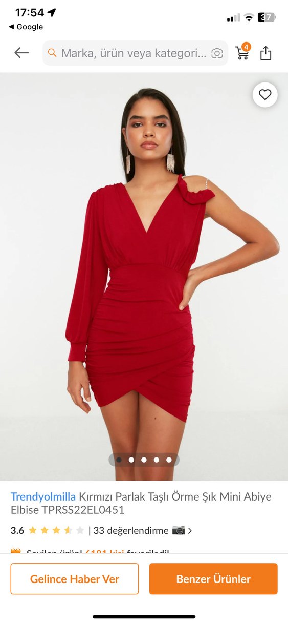 Trendyolmilla Fuşya Parlak Mini V Yaka Elbise - Görsel 4