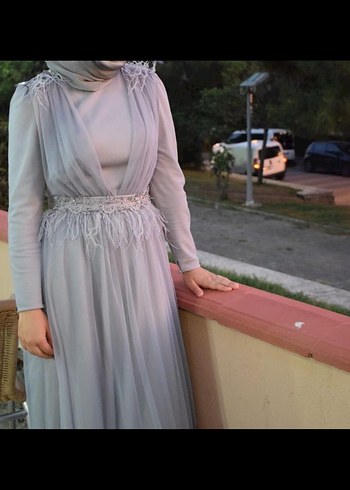 Gri Drapeli Uzun Bohem Abiye