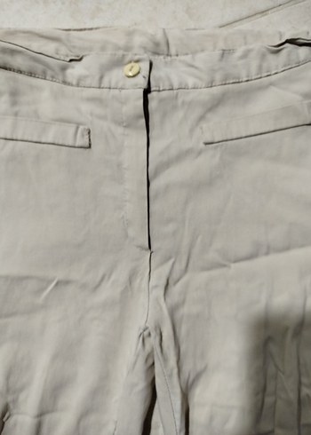 Bej Keten Kadın Rahat Kesim Pantolon - Görsel 4