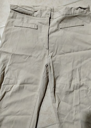 Bej Keten Kadın Rahat Kesim Pantolon - Görsel 2