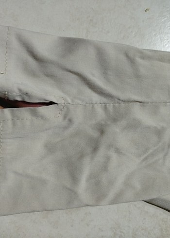 Bej Keten Kadın Rahat Kesim Pantolon - Görsel 5