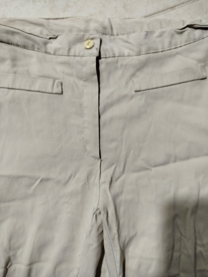 Bej Keten Kadın Rahat Kesim Pantolon - Görsel 4