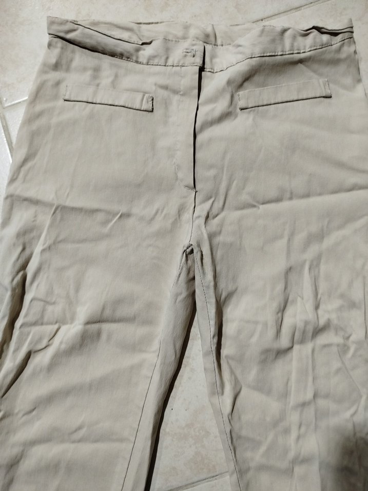 Bej Keten Kadın Rahat Kesim Pantolon - Görsel 2