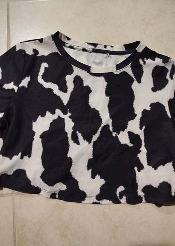 Kadın Siyah Beyaz Tie-Dye Kısa Crop Top - Görsel 2