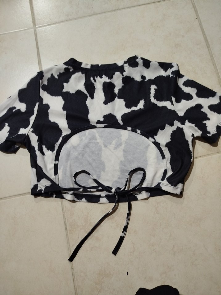 Kadın Siyah Beyaz Tie-Dye Kısa Crop Top - Görsel 3