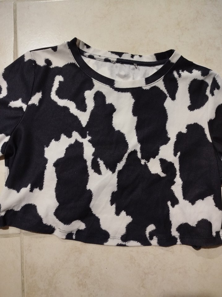 Kadın Siyah Beyaz Tie-Dye Kısa Crop Top - Görsel 2