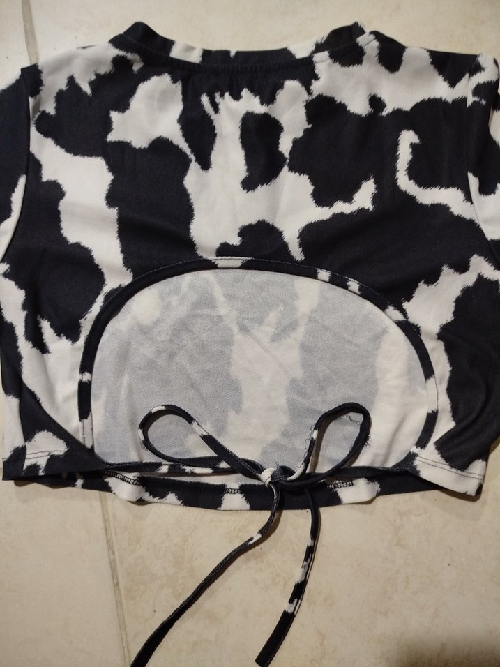 Kadın Siyah Beyaz Tie-Dye Kısa Crop Top - Görsel 4