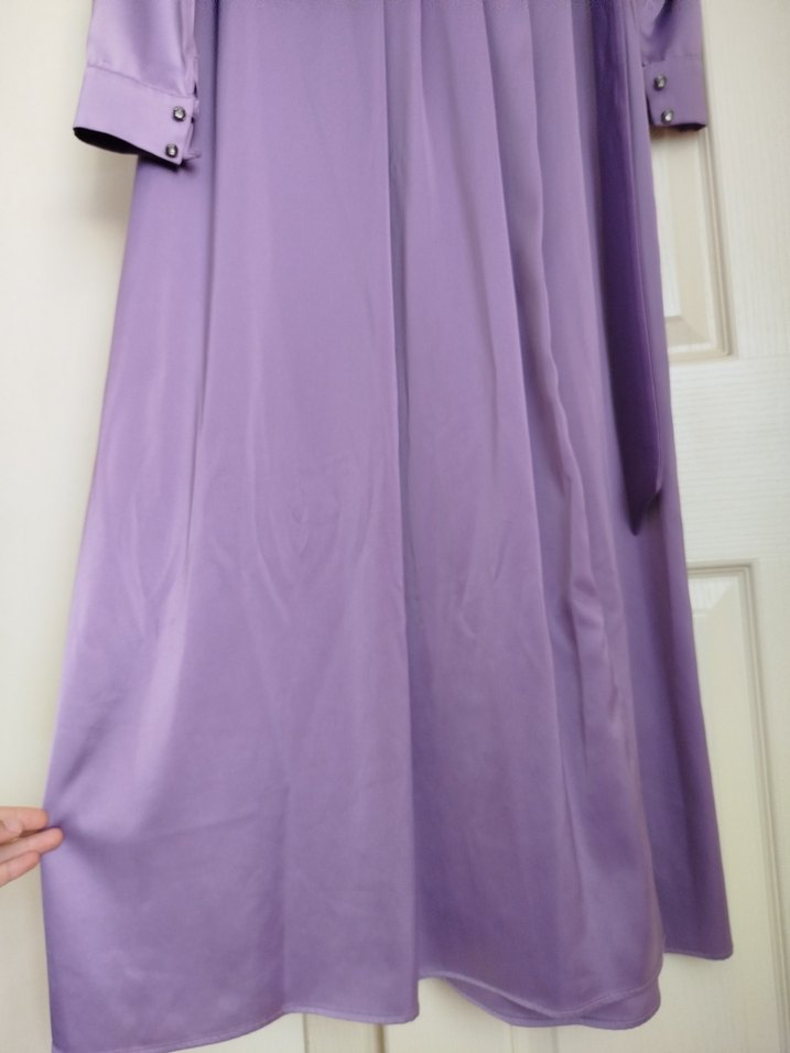 Uzun Kollu Mor Drapeli Kadın Elbise - Görsel 4