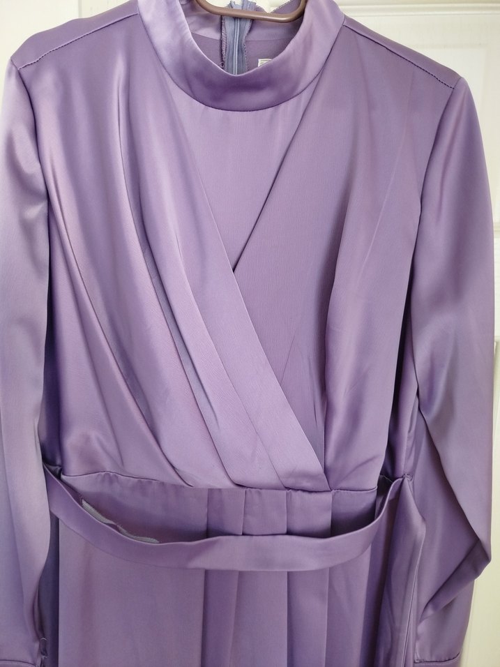 Uzun Kollu Mor Drapeli Kadın Elbise - Görsel 2