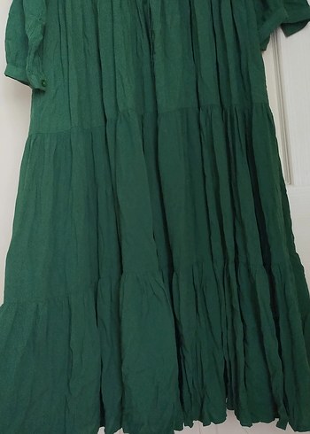 Yeşil Uzun Keten Elbise - Görsel 3