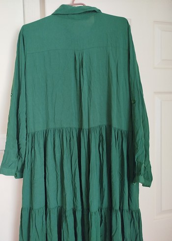 Yeşil Uzun Keten Elbise - Görsel 4