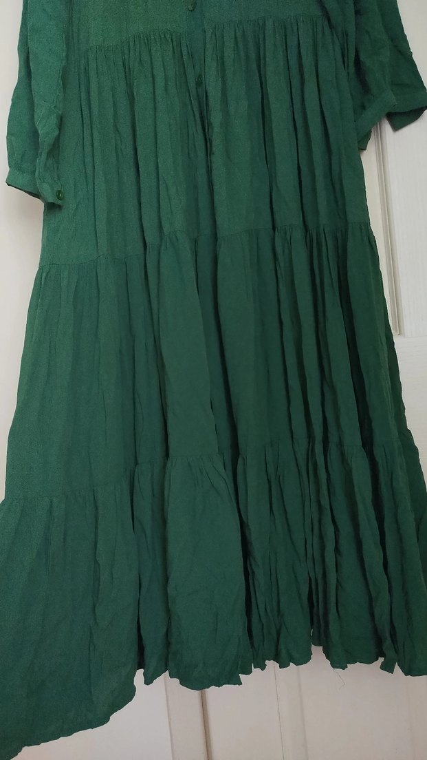Yeşil Uzun Keten Elbise - Görsel 3