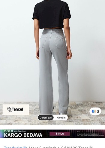 Gri tencel kot pantolon - Görsel 3