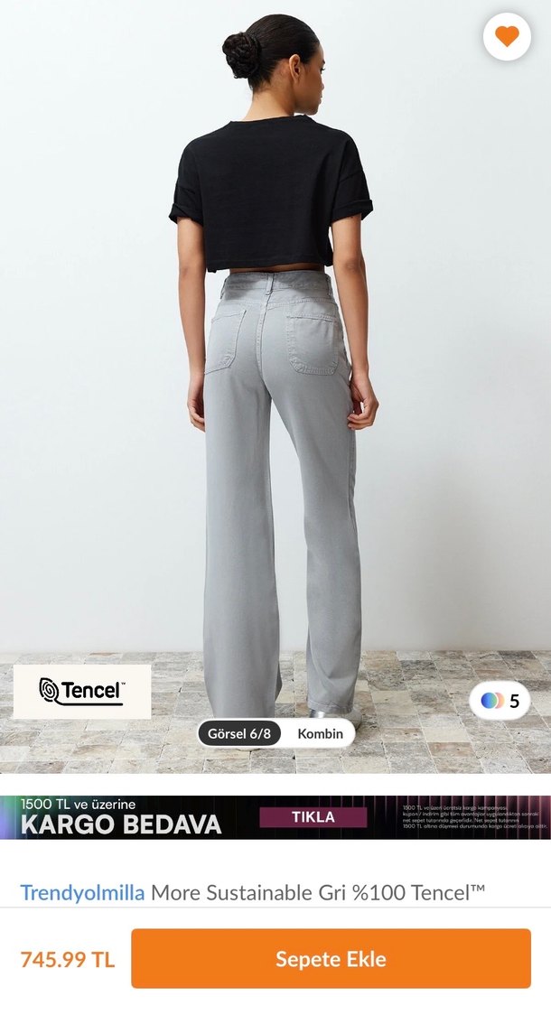 Gri tencel kot pantolon - Görsel 3