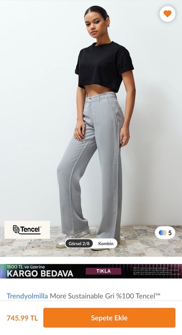 Gri tencel kot pantolon - Görsel 2