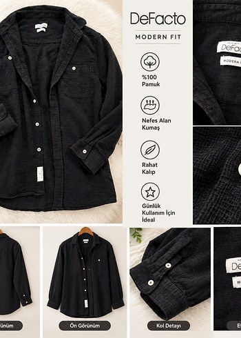 LC Waikiki Defacto Siyah Modern Fit Pamuklu Gomlek
