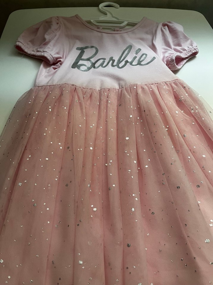Pembe Barbie Baskılı Kız Elbisesi - Görsel 2