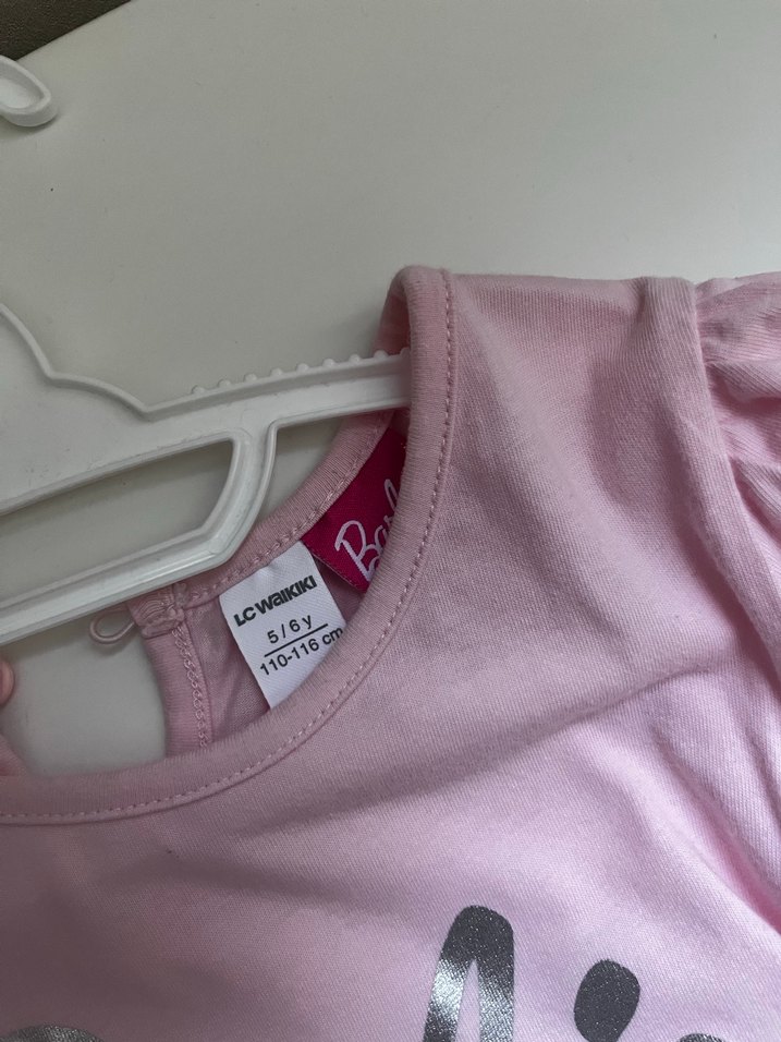 Pembe Barbie Baskılı Kız Elbisesi - Görsel 3