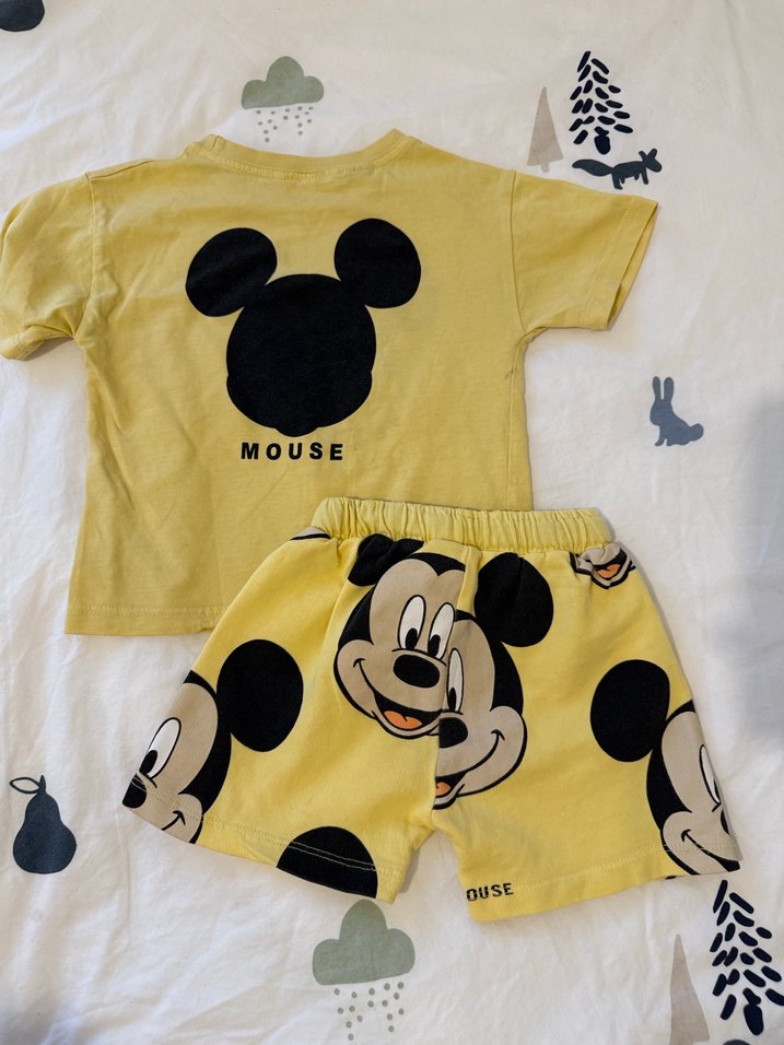 Sarı Mickey Mouse Bebek Kısa Kollu Takım - Görsel 3