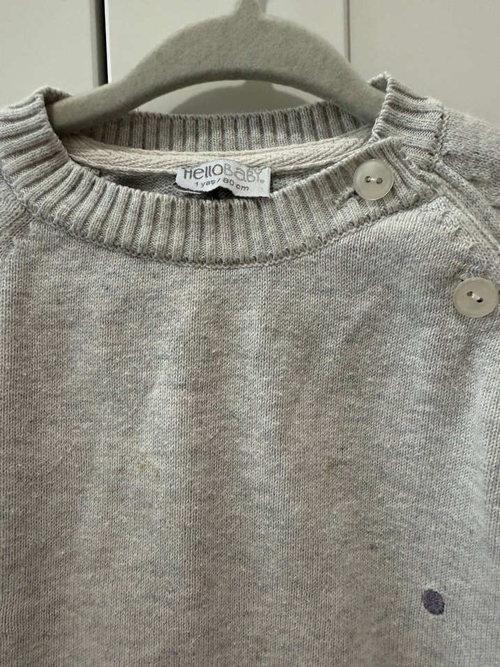 Gri Erkek Çocuk Nakışlı Triko Kazak - Görsel 2
