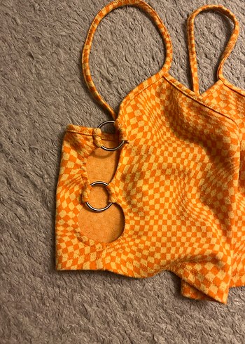 Sarı Kareli Crop Bershka