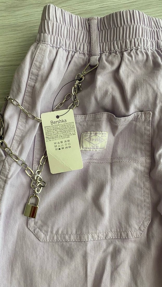 Bershka Mor Rahat Kesim Kadın Keten Pantolon - Görsel 3