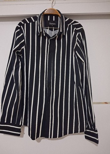 Siyah Beyaz Çizgili Uzun Kollu Gömlek - Görsel 7