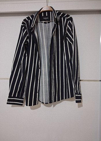 Siyah Beyaz Çizgili Uzun Kollu Gömlek - Görsel 4